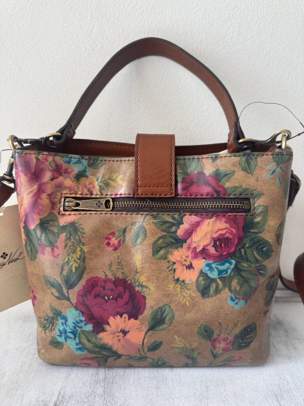 Patricia Nash Irving Bucket Handbag Leath Distressed Vintage Victorian Garden - Picture 7 of 14